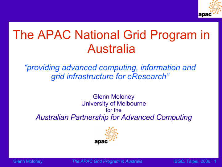 the apac national grid program in australia