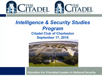 Intelligence &amp; Security Studies  Program  Citadel Club of Charleston  September 17, 2016