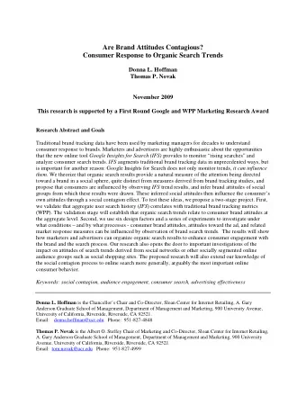 Are Brand Attitudes Contagious?  Consumer Response to Organic Search Trends  Donna L. Hoffman