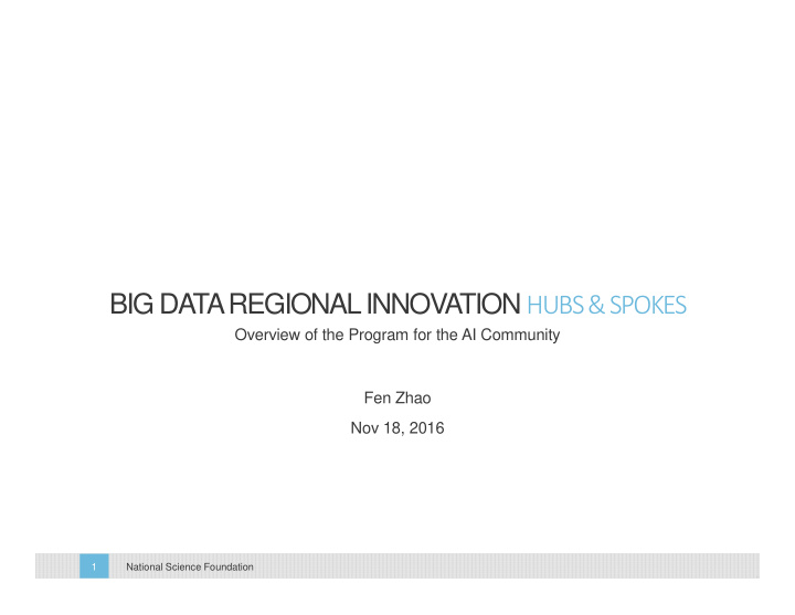 big data regional innovation hubs spokes