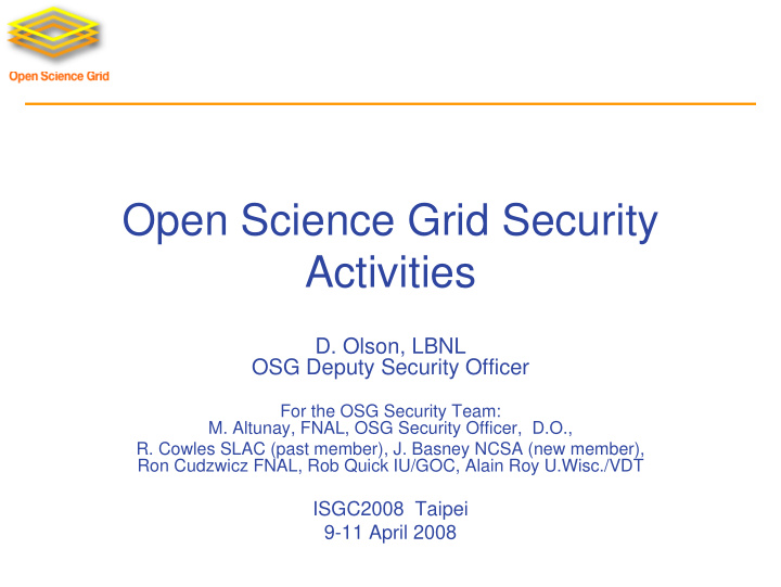 open science grid security activities