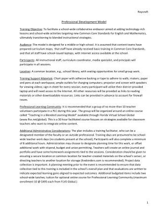 Professional Development Model  Training Objective: To facilitate a school-wide collaborative