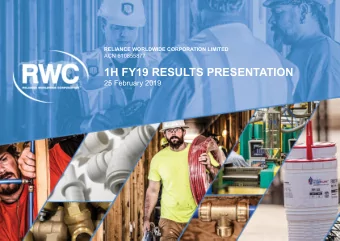 1H FY19 RESULTS PRESENTATION  25 February 2019  Reliance Worldwide Corporation Limited  INVESTOR