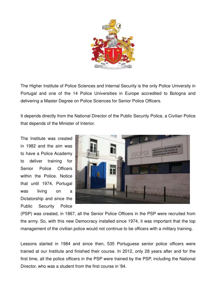 the higher institute of police sciences and internal