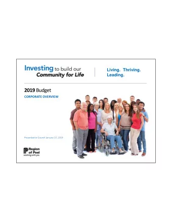 2019 Budget  CORPORATE OVERVIEW  Presented to Council January 17, 2019  CORPORATE OVERVIEW  Agenda