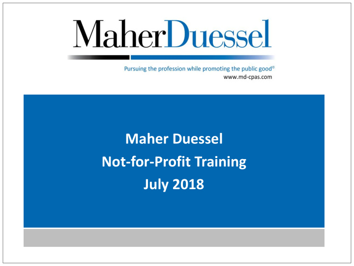maher duessel not for profit training july 2018