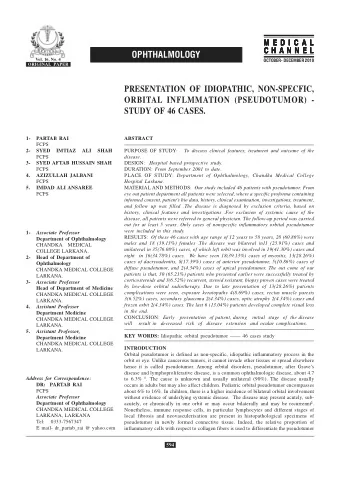 OPHTHALMOLOGY  Vol. 16, No. 4  OCTOBER- DECEMBER 2010  ORIGINAL PAPER  PRESENTATION OF IDIOPATHIC,