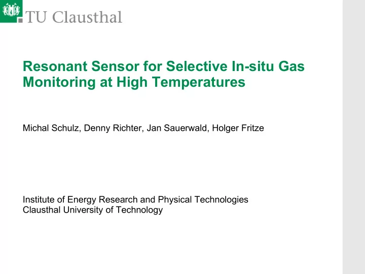 resonant sensor for selective in situ gas monitoring at