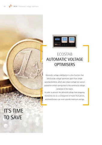 ITS TIME  TO SAVE Automatic voltage optimisers  I IREM  49  POWER SUPPLY  AND PROFESSIONAL USERS