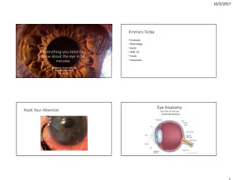 Eye Anatomy  Hook Your Attention  The Parts of the Eye  1  10/3/2017  Eye Physiology  How the Eye