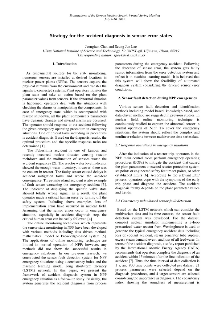 strategy for the accident diagnosis in sensor error states