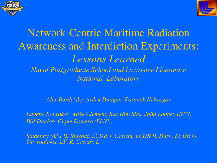 network centric maritime radiation awareness and