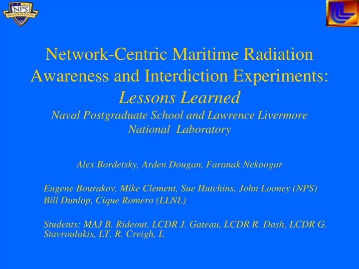 network centric maritime radiation awareness and