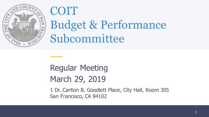coit budget performance subcommittee