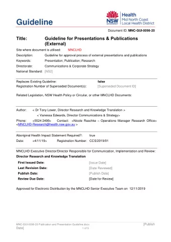 Guideline Document ID: MNC-GUI-0098-20 Title:  Guideline for Presentations &amp; Publications