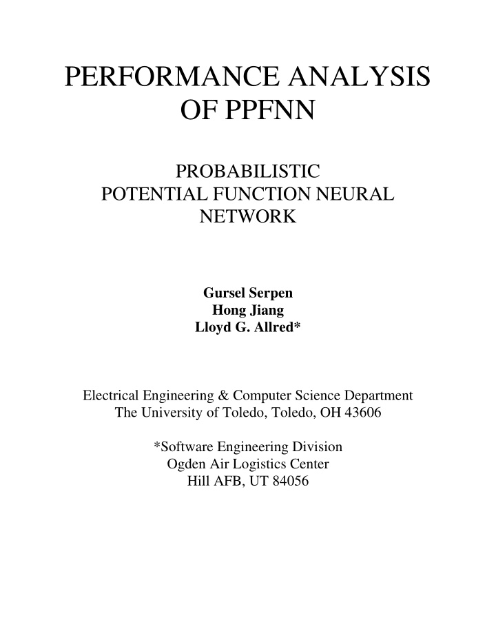 performance analysis of ppfnn