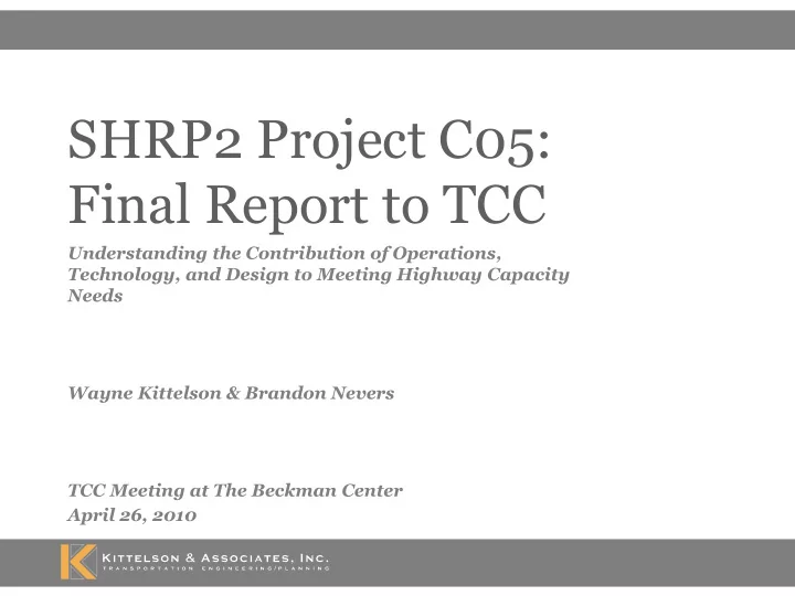 final report to tcc