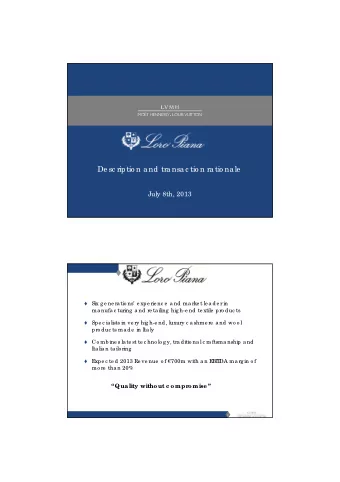 De sc riptio n a nd tra nsa c tio n ra tio na le  July 8th, 2013  Six g e ne ra tio ns  e xpe