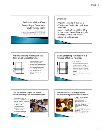 9/4/2012  Vision Screening Minimalism  The Eagles Eye Mobile, and what  we offer  An eye