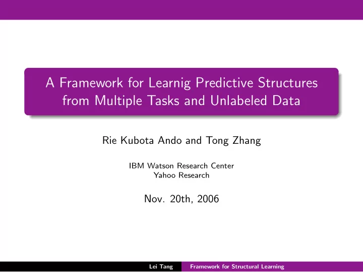 a framework for learnig predictive structures from