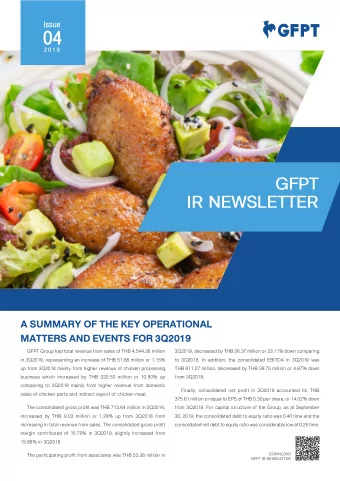 04  2 0 1 9  GFPT  IR NEWSLETTER  A SUMMARY OF THE KEY OPERATIONAL  MATTERS AND EVENTS FOR 3Q2019