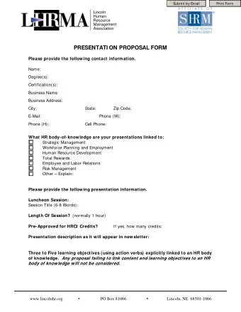 PRESENTATI ON PROPOSAL FORM  Please provide the following contact information.  Name:  Degree(s):