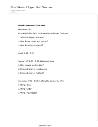 What's New In A Flipped Math Classroom  Tuesday, January 31, 2012  3:03 PM  Flipped Class Page 1