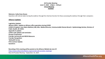 Alliance Updates  Legislative Updates  Alliance Office -Update on Alliance office operations during