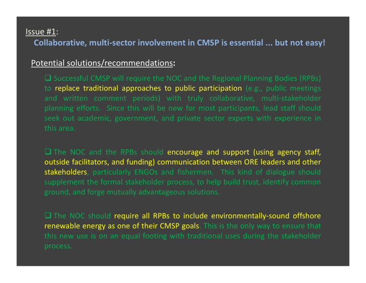 issue 1 collaborative multi sector involvement in cmsp is