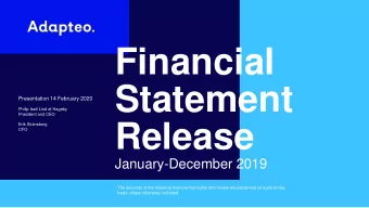 Financial  Statement  Presentation 14 February 2020  Philip Isell Lind af Hageby  President and CEO