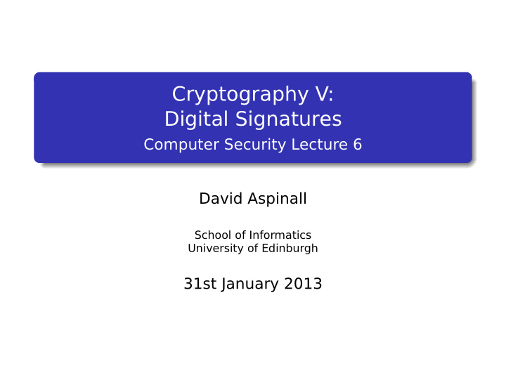cryptography v digital signatures