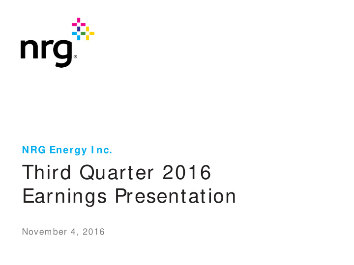 third quarter 2016 earnings presentation