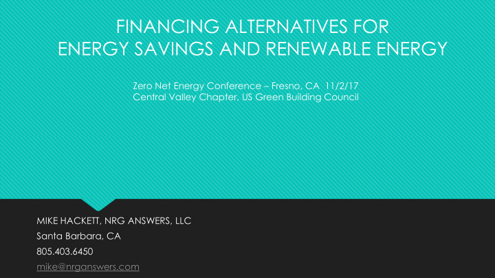 financing alternatives for energy savings and renewable