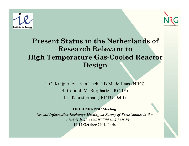 present status in the netherlands of research relevant to