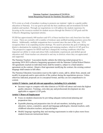 Natomas Teachers Association (CTA/NEA)  Initial Bargaining Proposal for Sunshine December 2017