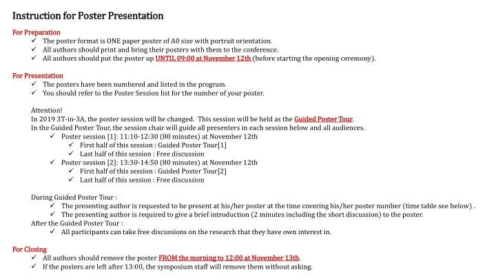 ins instr tructio ion for poster presentati tion