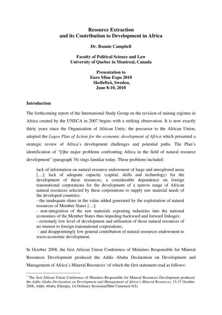 resource extraction and its contribution to development