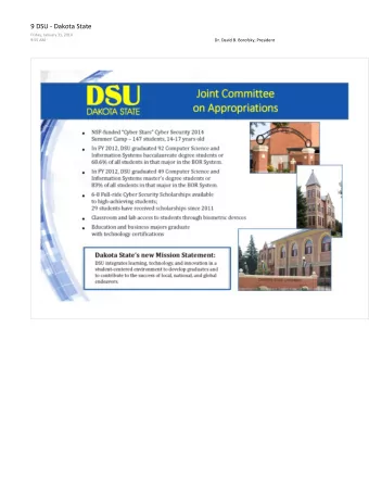 9 DSU - Dakota State  Friday, January 31, 2014  9:55 AM  Dr. David B. Borofsky, President