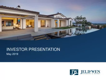 INVESTOR PRESENTATION  May 2019  DISCLOSURES  Forward-Looking Statements  This presentation