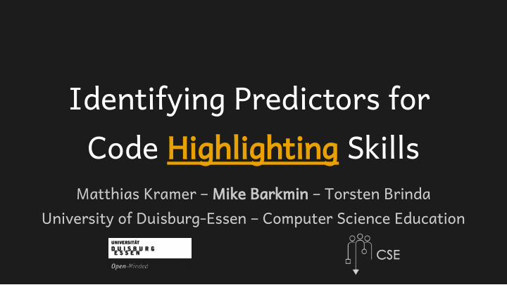 identifying predictors for code highlight ighlightin ing