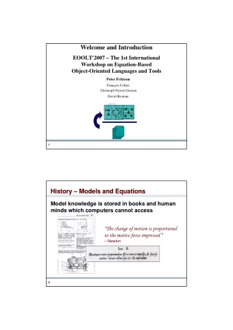 Welcome and Introduction  EOOLT'2007  The 1st International  Workshop on Equation-Based