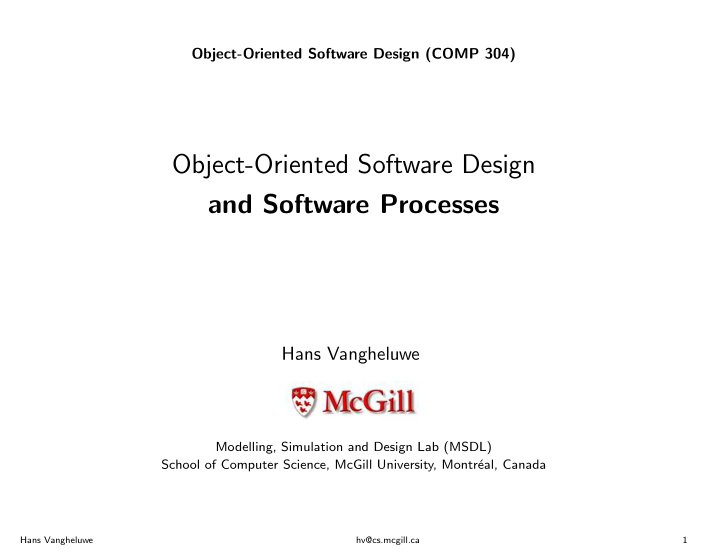 object oriented software design and software processes