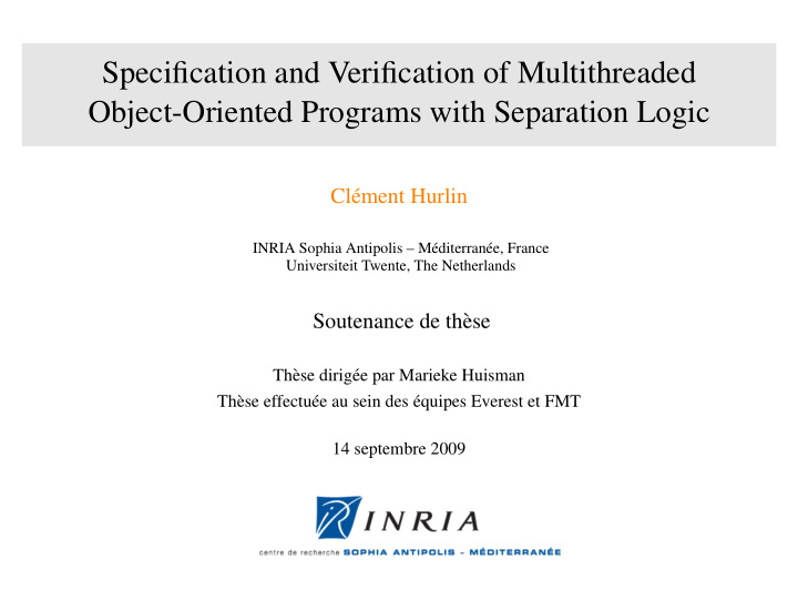 specification and verification of multithreaded object