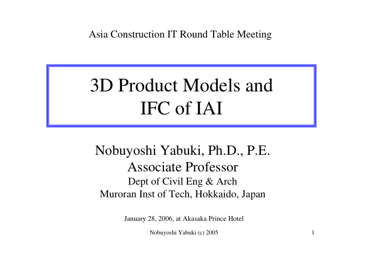 3d product models and ifc of iai