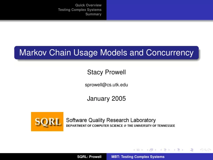 markov chain usage models and concurrency