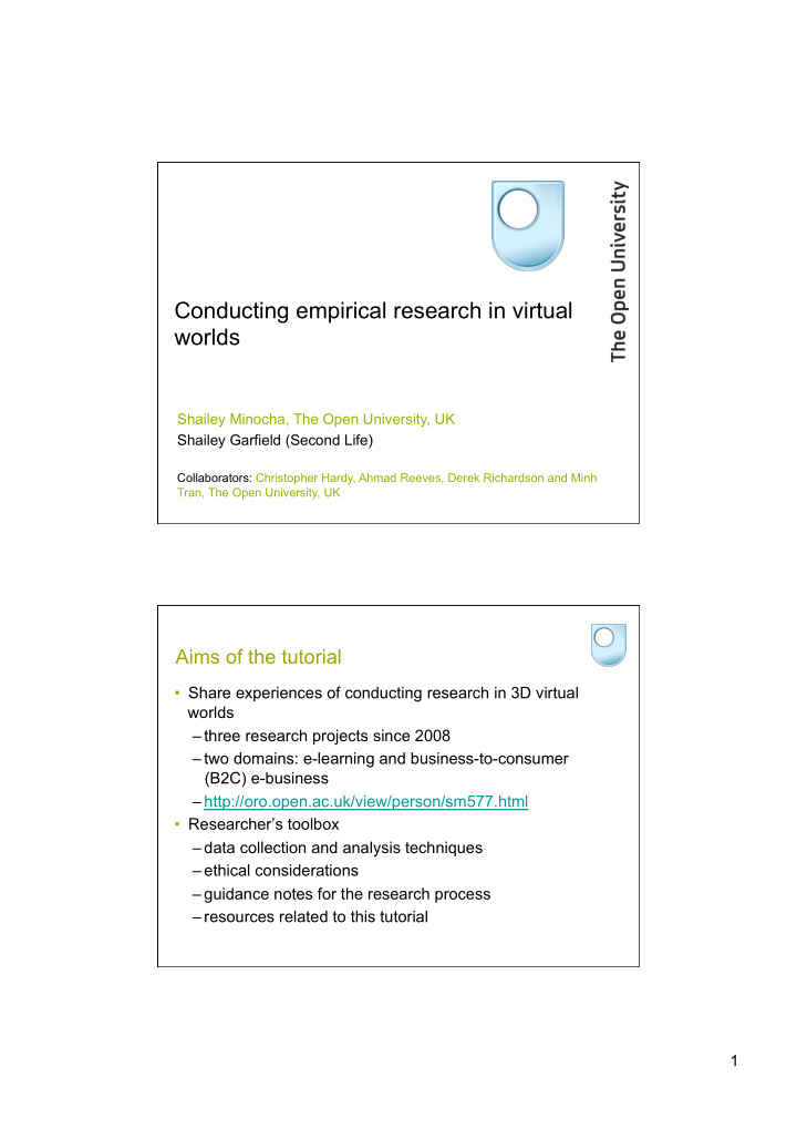 conducting empirical research in virtual worlds