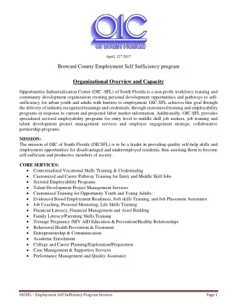 Broward County Employment Self Sufficiency program  Organizational Overview and Capacity