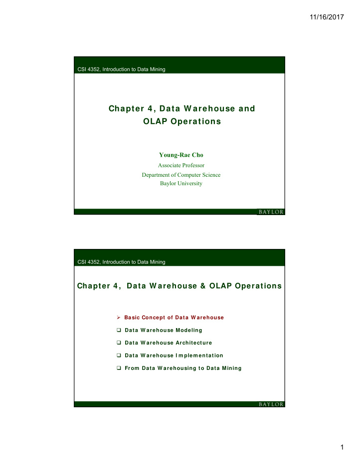 chapter 4 data w arehouse and olap operations