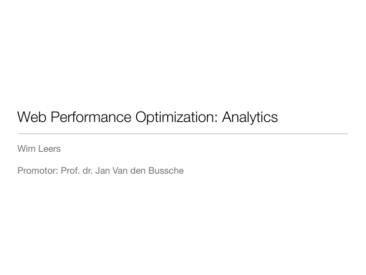 web performance optimization analytics