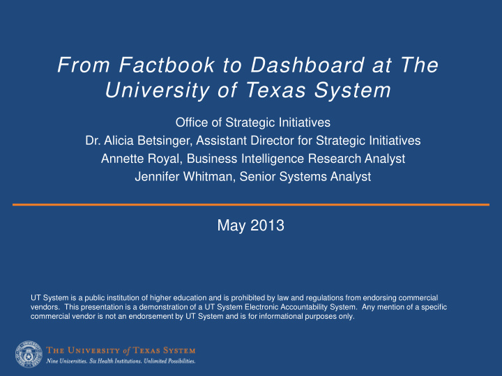 from factbook to dashboard at the university of texas